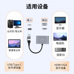 【Z826】晶华USB+TYPE-C转HDMI+VGA转接线